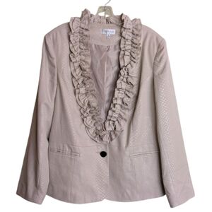 J. Rose Blazer Beige Tan Size 18 Ruffles Snake Print